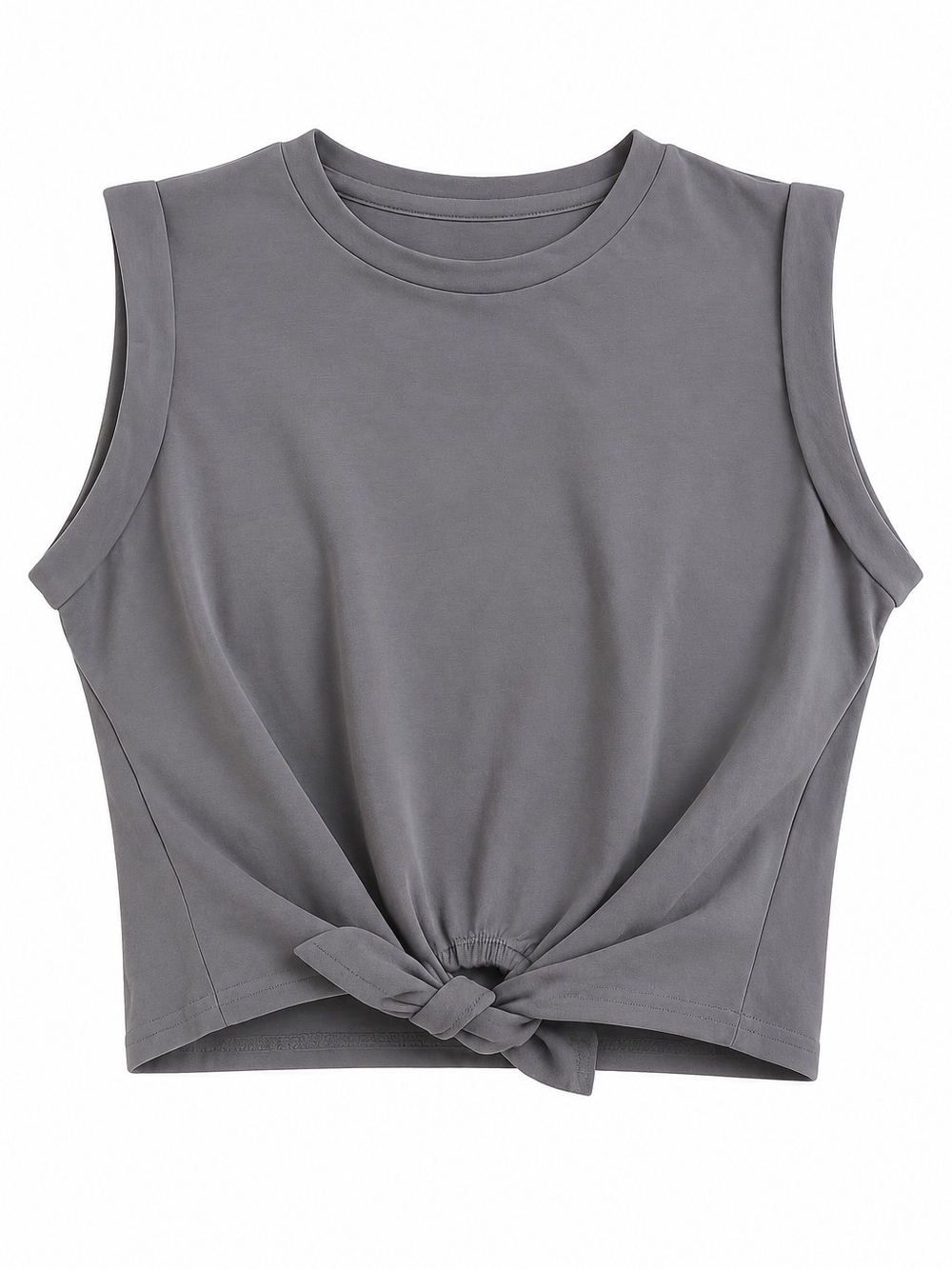 Commense Sleeveless Front Knot Cutout Crop Top Gray | Size Small
